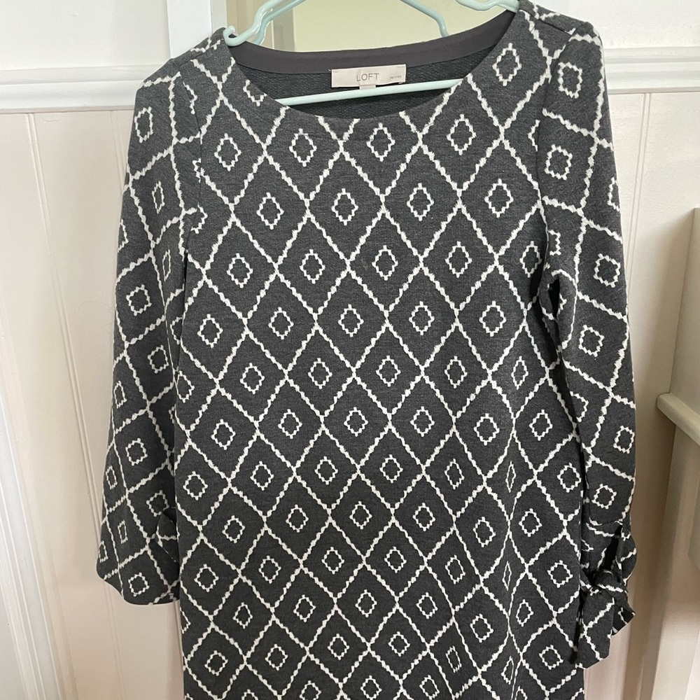 Loft Grey & White Patterned Dress